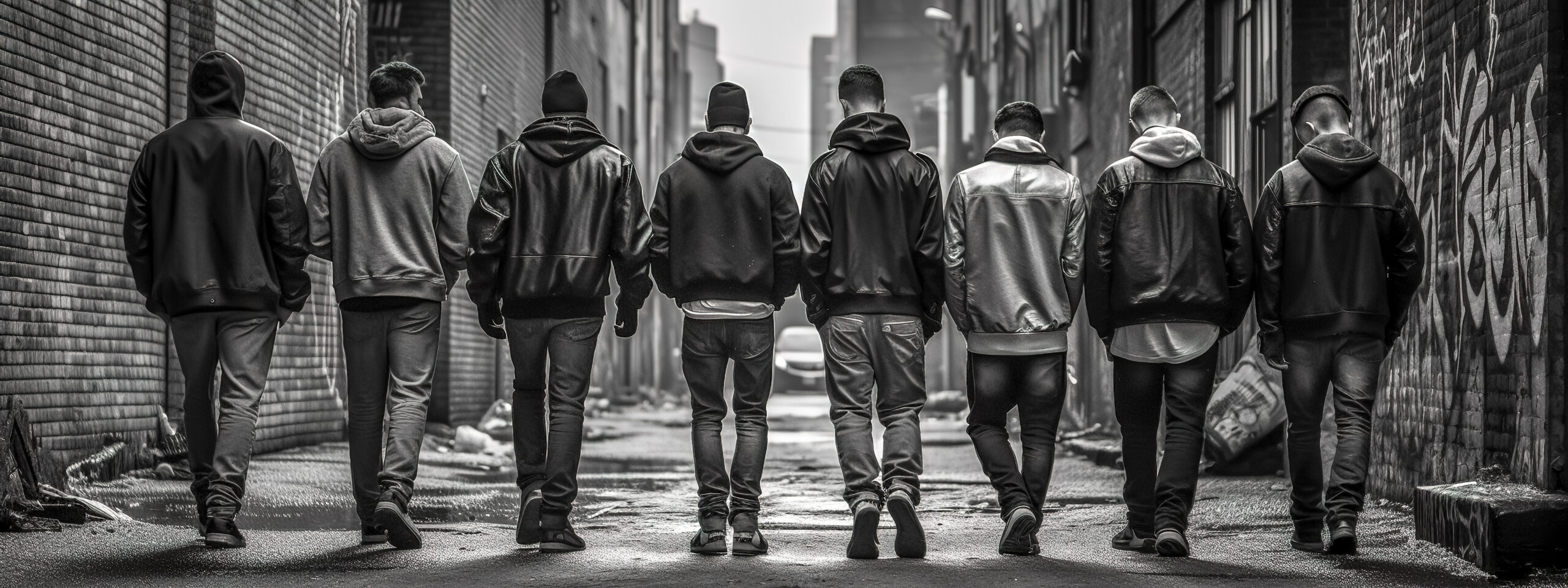 child street gang, teenage kids in a city with a lot of crime, banner made with Generative AI